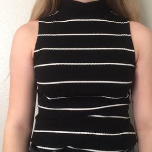 Horizontal black and white striped mock tank top